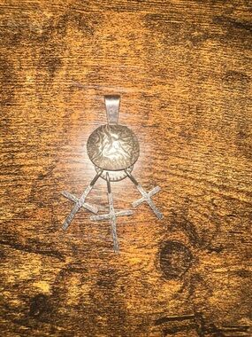 Vintage Religious Three Crosses Necklace Pendant From Mexico Silver